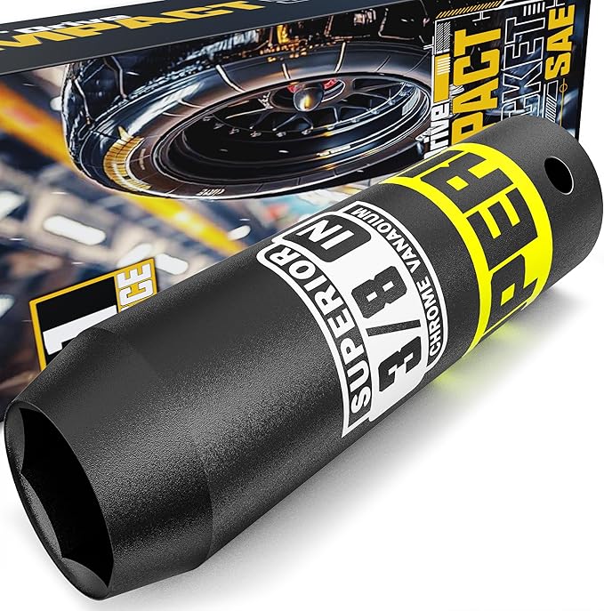 1/2" Drive Impact Socket, 3/8 inch Deep Socket, SAE, 6 Point, CR-V, for Car Repair, Loosen the Fastening Nut