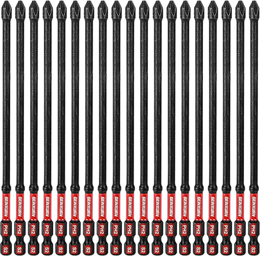 Impact Tough #2 Phillips 6 in. D2 Steel Long Extension Insert Driver Bits,20Pack 1/4 Inch Hex Shank Long Cross Magnetic PH2 Screwdriver Bits Set
