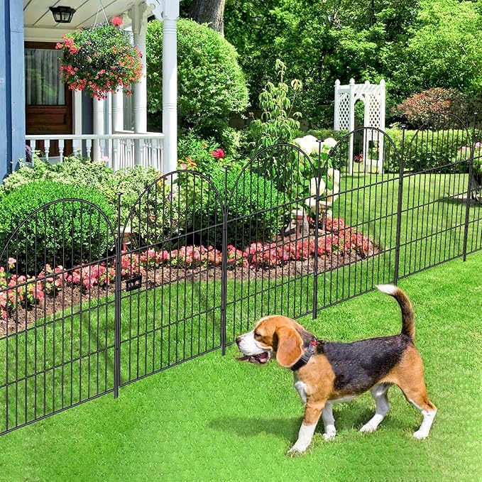 Adavin Tall Garden Fence Animal Barrier with Gate, 40 in(H)횞43.7ft(L) 20 Panels No Dig Fence for Dogs, Rustproof Metal Wire Animal Barrier Fences for Dogs Rabbits, Black Garden Fencing for Yard Patio