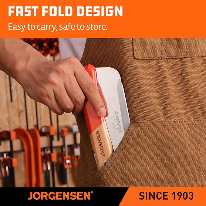JORGENSEN Japanese Pull Saw, 6 Inch Pro Folding Dovetail Saw with Beech Wood Long handle, SK5 Steel Blade Tool-less Quick Change, 21TPI Cross Cut Woodworking Handsaw for Hardwood, Softwood