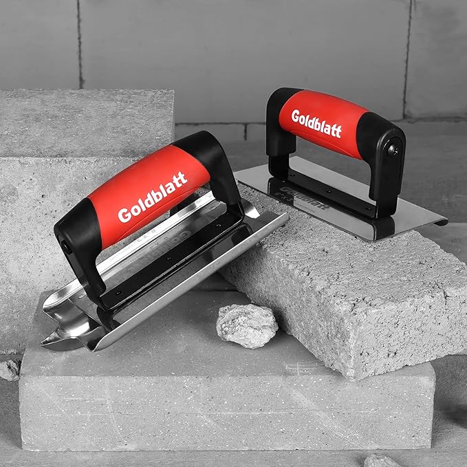 Goldblatt Concrete Tools Include Edger (6" x 3", 1/4"R) and Groover (6" x 3", 1/2"W, 1/2"D), Stainless Steel Concrete Finishing Tools - Masonry Hand Tool Set, Cement Finishing Kit with Soft Grip