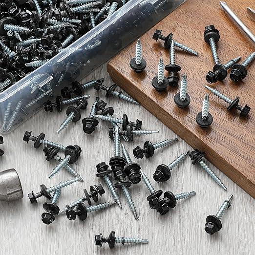 LEIFIDE 500 Pcs Metal Roofing Screws 10 x 1-1/2" Galvanized Hex Head Self Starting Metal to Wood Siding Screw(Black)