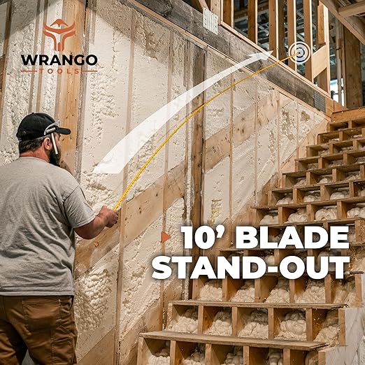 Wrango Tools 30 FT Tape Measure - Retractable Measuring Tape - Oversized & Double-Sided Print - Blade Lock, Finger Brake - High Performance Nylon Coating, 10' Stand-Out - 13' Reach / 1-1/16" Blade