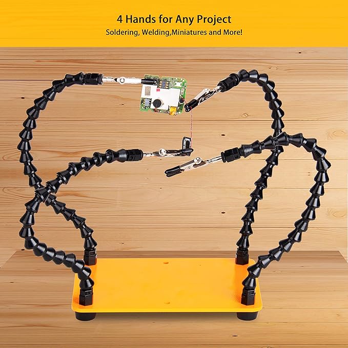 KOTTO Helping Hands Soldering Tool - 4 Arm Non-Slip - Steel Weighted Base with Heavy Duty Clips - Circuit Boards Holder - Crafts Jewelry Hobby Electronic
