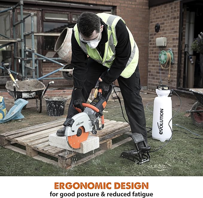 Evolution R12DCT 12 Inch Concrete Saw with Water Fed Dust Suppression (Aka Angle Grinder, Cut Off Saw, Masonry) Electric, No Gas, 4-1/2" Cut - Incl Premium Diamond Blade (Formerly R300DCT+)