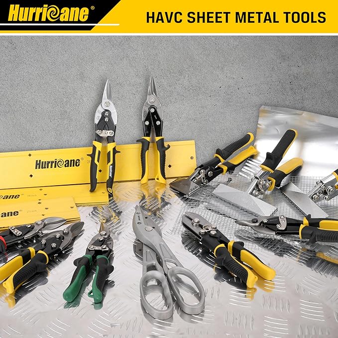 HURRICANE 10 Inch Aviation Tin Snips, Cr-Mo Aviation Snips for Cutting Metal Sheet, Heavy Duty Sheet Metal Cutter Shear, Straight Cut, High Leverage Aviation Snip, Up to 40% Labor Saving