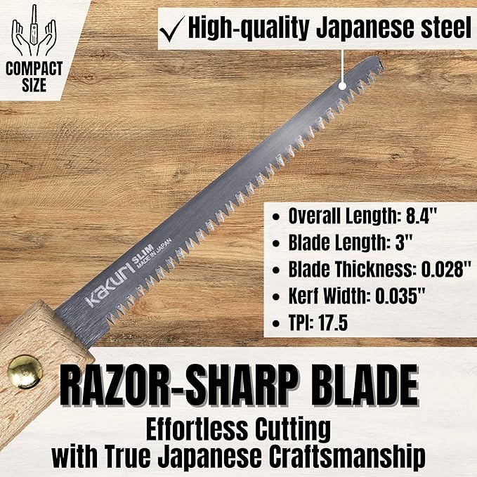 KAKURI Mini Keyhole Saw 3" - Slim Japanese Pull Saw for Woodworking, Curved Cuts, Craft & Hobby - Made in Japan