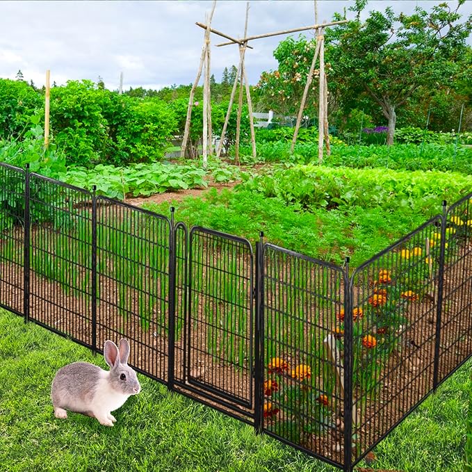 Garden Fencing 40 inch High, Dog Fence Outdoor for Yard, 8 Panels Total 18Ft(L)竊똆ate 21 inches Wide with Low Sills. Fencing for Garden Beds, Rabbit Fence, Anti Dig Fences Barrier