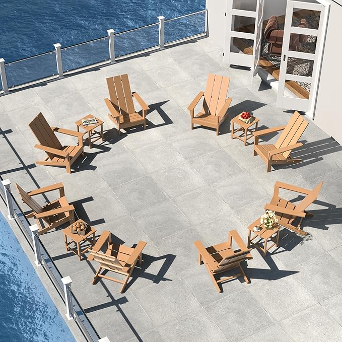 12 Pieces Adirondack Chair Set Outdoor Adirondack Chair Plastic HDPE All-Weather Adirondack Chairs Outdoor Fire Pit Chairs with Table for Deck Patio Garden（Brown）