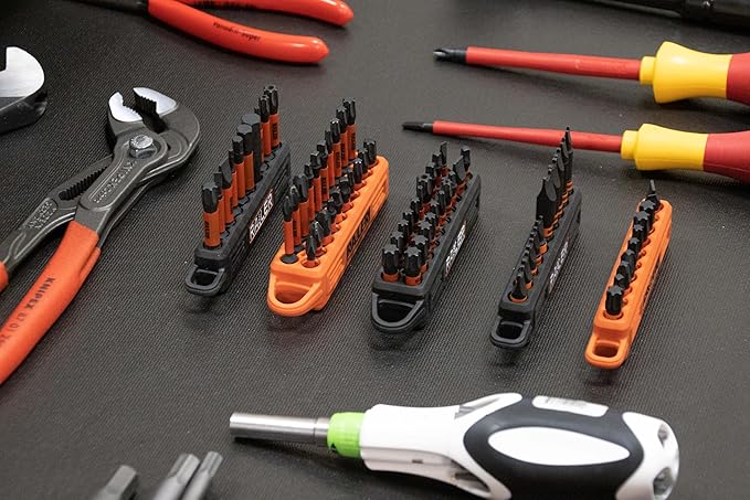 Screwdriver Bit Holder Storage Organizer ??Railer 10-Hole Black and Orange Bit Holder with Carabiner - 2 Pack