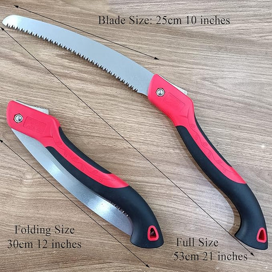 10 Inch Heavy Duty Pruning Saw, Folding Hand Saw with SK5 Curved Blade, Triple-cut Razor Teeth Used for Trees Wood Cutting Camping Gardening Work, Hiking, Landscaping, Tree Trimming
