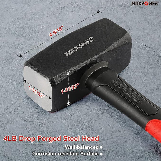 MAXPOWER 4lb Club Hammer, Mini Sledge Hammer with 9-inch Fiberglass Handle, Drop Forged Steel Head