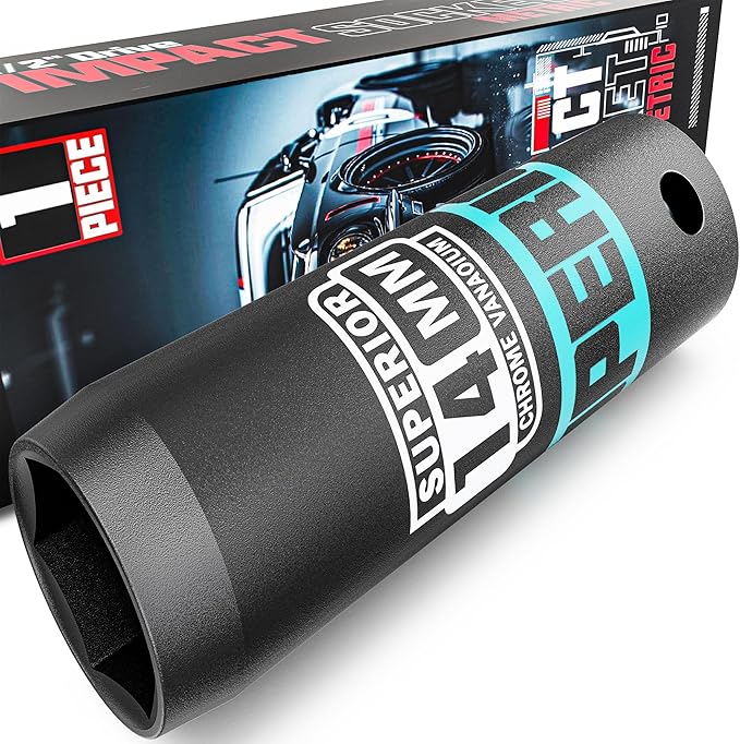 1/2" Drive Impact Socket, 14 mm Deep Socket, Metric, 6 Point, CR-V, for Automotive Maintaince, Mechanical Equipment Maintaince