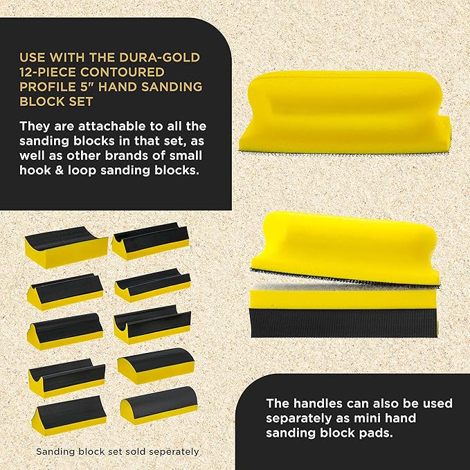 Dura-Gold Pro Series Rectangle 4" x 1-3/4" Hand Sanding Block Base Handle with Hook & Loop Backing, 2 Pack - Attach Pad to Contoured 4" Sanding Blocks Sandpaper - Sand Wood Woodworking Furniture Paint