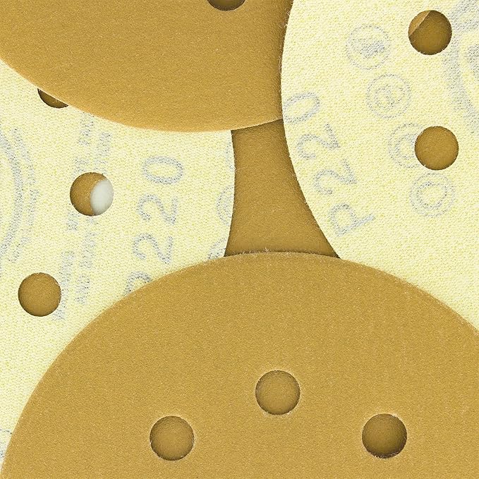 Dura-Gold Premium 220 Grit 5" Sandpaper Discs, 8 Hole Pattern Dustless, 50 Discs - Hook & Loop Backing for Orbital DA Sander, Detailing Finishing Color Sanding Automotive Paint Woodworking