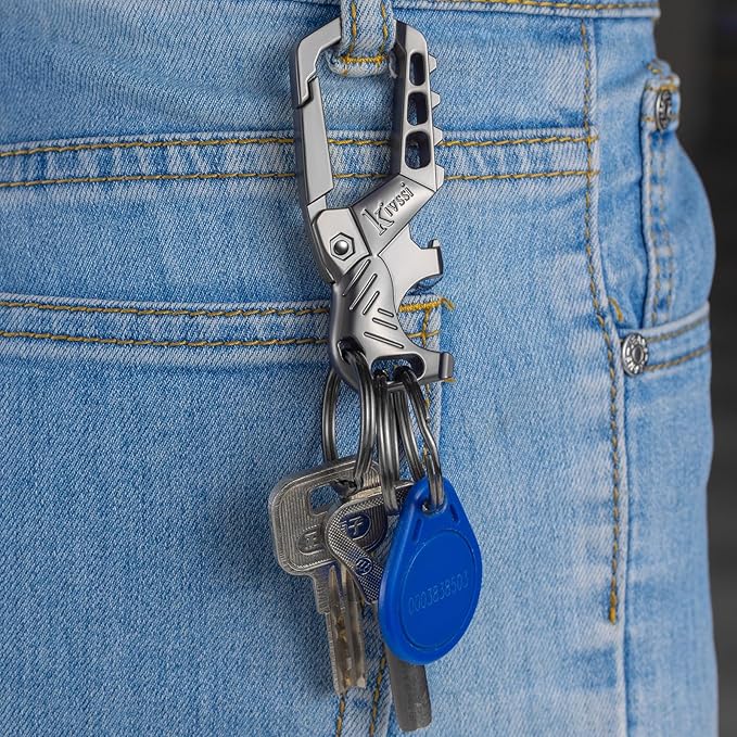 Heavy duty metal keychains, Carabiner clip Car key chains,Fashion family keychain bottle opener and 3 Key Rings suitable for men and women.(Black-2pcs)