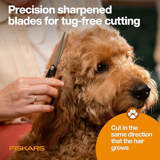 Fiskars Pet Scissors, Dog & Cat Grooming Scissors, Precision Stainless Steel Blades & SoftGrip??Handle, Cat and Dog Supplies, 6.75?? Orange/Black, Trimming Scissors