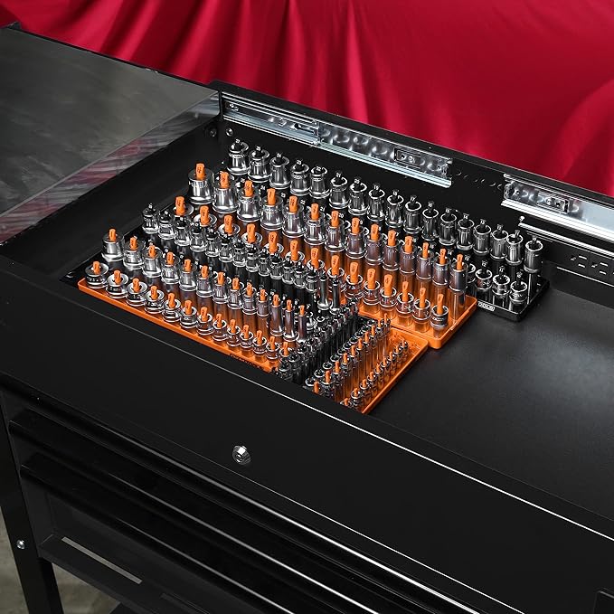 OEMTOOLS 22418 Socket Organizer Set, 6-Piece Holder Set Includes 1/4", 3/8", 1/2" Drive Metric SAE Socket Trays, Tool Box Organizer, Christmas Gift for Men(Sockets not Included)