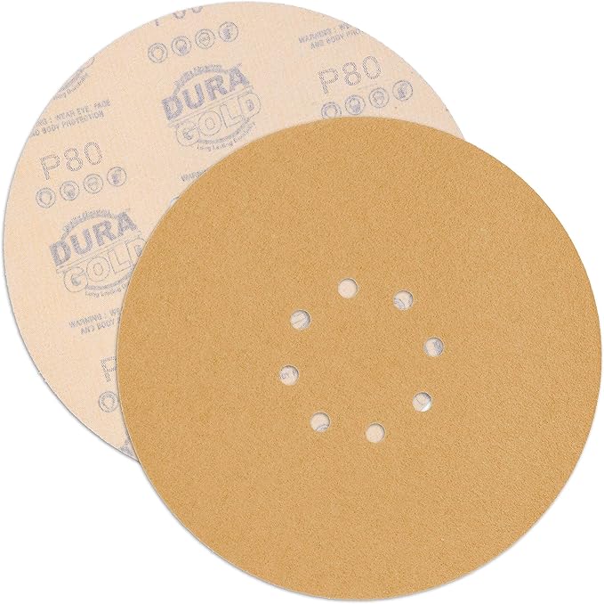 Dura-Gold Premium 9" Drywall Sanding Discs - 80 Grit (Box of 10) - 8 Hole Pattern Sandpaper Discs with Hook & Loop Backing, Fast Cutting Aluminum Oxide Abrasive - for Drywall Power Sander, Sand Wood