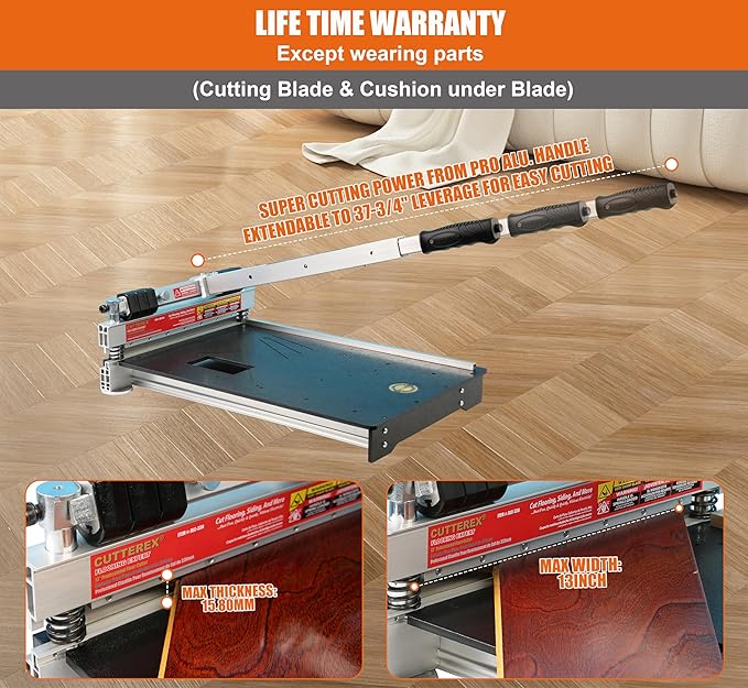 Heavy Duty 13" Professional Laminate Floor Cutter, Vinyl Floor Cutter, Multi-layer Flooring, Parquet, Fiber Cement Wall Panels, Rubber Concave Base, LVT, VCT, SPC, PVC, LVP, WPC, Vinyl Plank