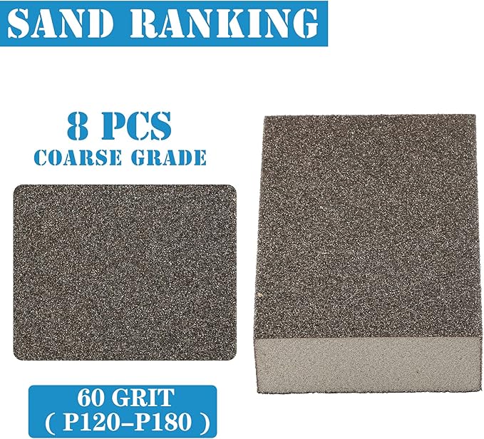 8Pcs 60 Grit Sanding Blocks, Jamiikury Coarse Sanding Sponge Washable and Reusable, Wet Dry Sandpaper Sponge for Wood Metal FurniturePaint and Drywall