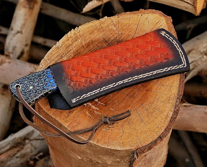Stainless Steel Lineman's Hawkbill Knife, Fixed Blade,Full Tang, Wire Skinning, Utility Tool with Leather Sheath
