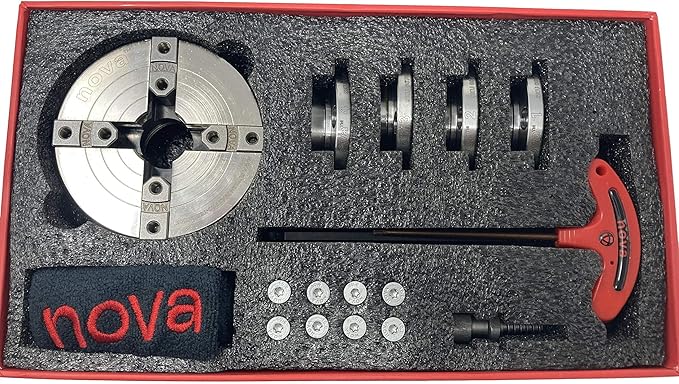 Nova 23262 Premier Pro-Tek Supernova 2 Wood Lathe Chuck Kit with Pro-Tek 2" Jaw Set, Woodworm Screw, & accessories, bundled with Nova ISNS 5/8" Plainbore Adapter (for Shopsmith, etc)