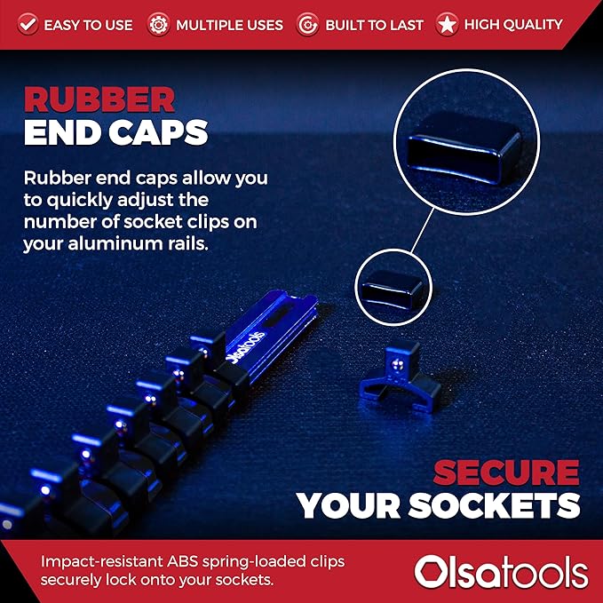 Olsa Tools Socket Organizer - 3/8-Inch Drive Blue Holder - Stores 18 Chrome or Impact Sockets - Professional Grade Metric or SAE Socket Organizer - Professional-Grade - Part 1014