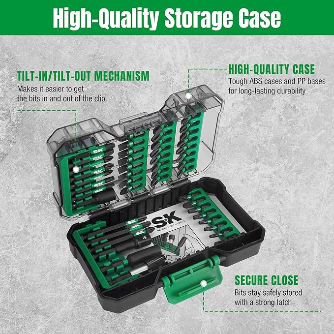 SK 46-Piece Screwdriver Bit Set, Impact driver Bits with Torsion‑Buffer Design, S2 Steel, Organized in Storage Case