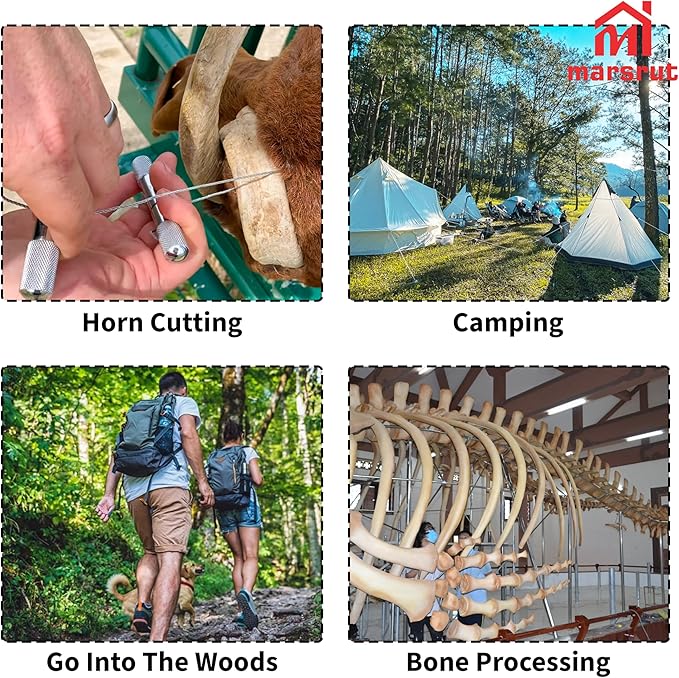 Wire Saw for Goat Horns with 2 Handles, Dehorning Cutting Tool OB Stainless Steel Heavy Duty Braided Removal Cutter, Rust Resistant Pocket String Compact for Outdoor Camping Garden Cattle Fishing