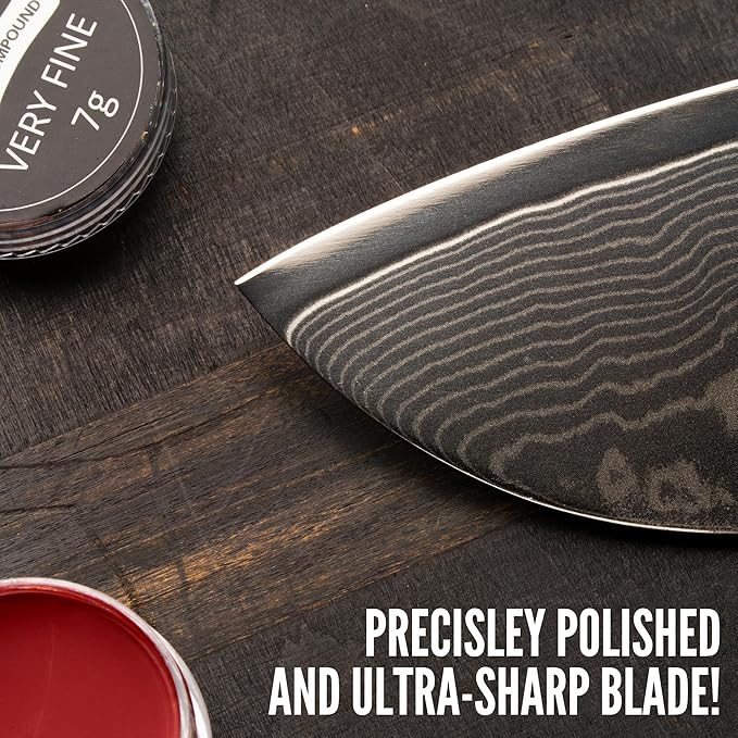 Bacher Premium Leather Strop for Knife Sharpening with Polishing Compound - Double Sided Stropping Leather ??Stropping Kit: Knife Strop and Stropping Compound for Wood Carving and Woodworking