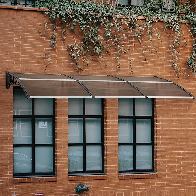 MCombo 115.9" x 37.8" Window Awning Outdoor Polycarbonate Door Shade Patio Cover Canopy, 6055-4012 (Brown Board with Black Bracket)