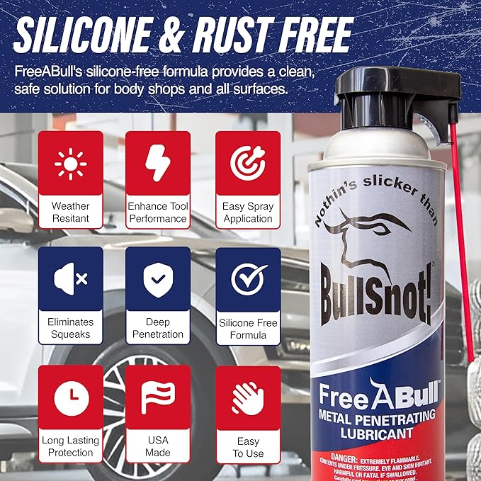 BullSnot FreeABull Metal Penetrating Lubricant (1 can) ??Rust & Corrosion Remove ??Frees Rusted Parts, Stops Squeaks, Cleans & Protects ??Silicone-Free, Professional Strength ??Made in USA