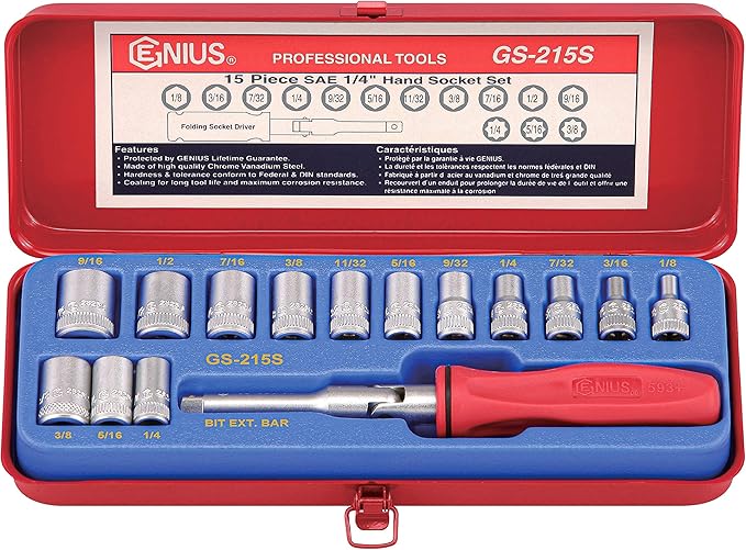 Genius Tools 15Piece 1/4" Dr. SAE Hand Socket Set GS-215S