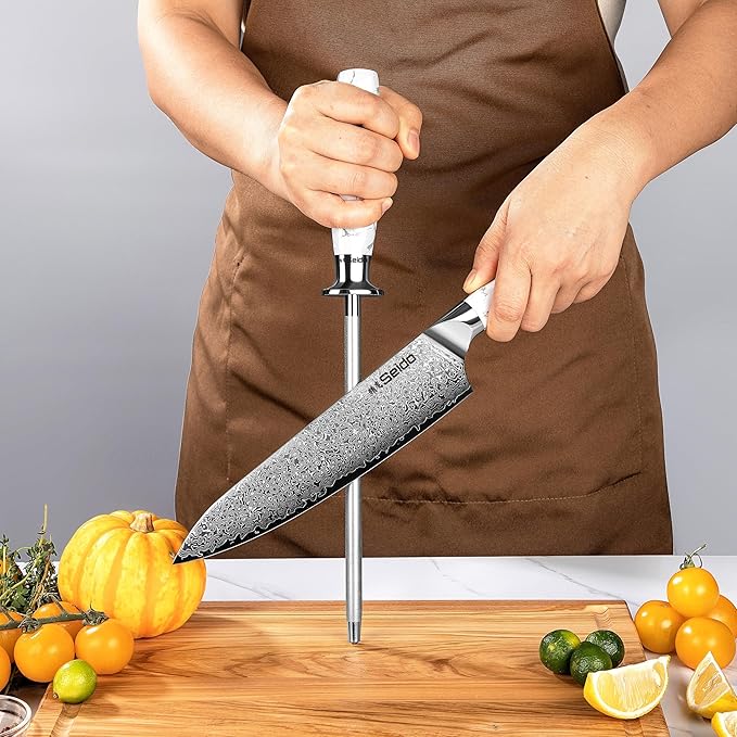 Takoizu 8-Inch Sharpening Rod ??Diamond-Coated, Long-Lasting Knife Sharpener, White Turquoise Handle