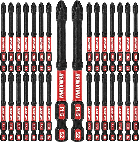 Impact Tough #2 Phillips 3 in. D2 Steel Long Extension Insert Driver Bits,30Pack 1/4 Inch Hex Shank Long Cross Magnetic PH2 Screwdriver Bits Set