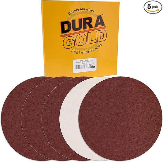 Dura-Gold Premium 12" Sanding Discs - 60 Grit (Box of 5) - Sandpaper Discs with PSA Self Adhesive Stickyback, Fast Cutting Aluminum Oxide Abrasive - Drywall, Floor, Woodworking, Automotive, Sander