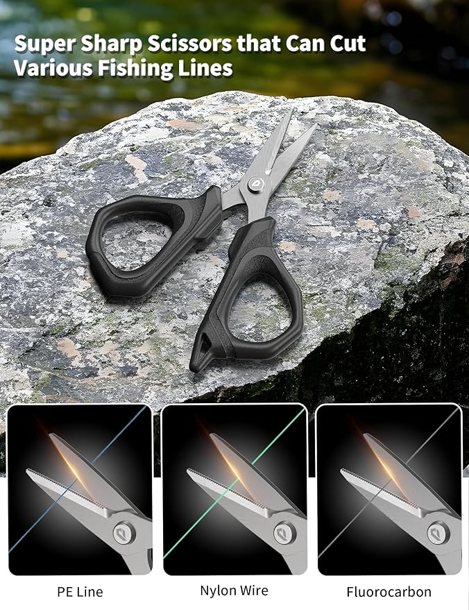 4.6" Fishing Scissors,Fishing Line Cutter for Braided Fishing Line,Fishing Gear with Tool Retractor,Non-Slip Grip Small Scissors for Saltwater & Freshwater