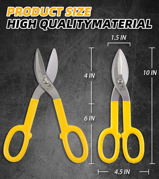 DOWELL 10??Tin Snips Metal Cutters with Flat Blade, with Comfortable Yellow Rubber Handle for DIY Handyman,Roofers, Mechanics, Homeowners