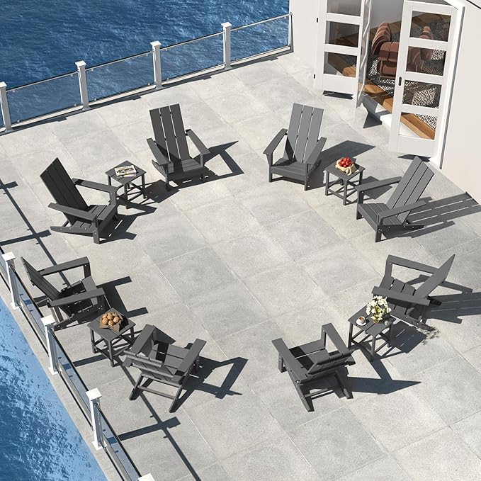 12 Pieces Adirondack Chair Set Outdoor Adirondack Chair Plastic HDPE All-Weather Adirondack Chairs Outdoor Fire Pit Chairs with Table for Deck Patio Garden（Grey）