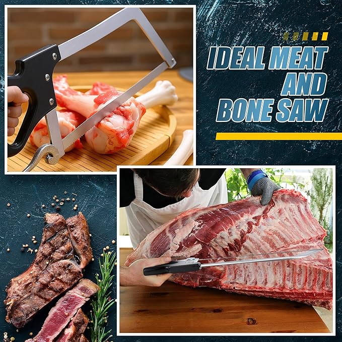 16 Inch Butcher Saw Meat and Bone, Professional Meat Processing Saw with Stainless Steel Blade, Quick Release Black Tightening Cam Comfort Handle, for Household, Processed Livestock and Game