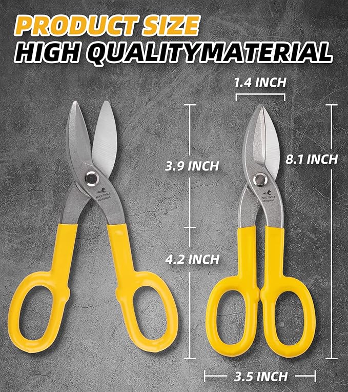 DOWELL 8??Tin Snips Metal Cutters with Flat Blade, with Comfortable Yellow Rubber Handle for DIY Handyman,Roofers, Mechanics, Homeowners