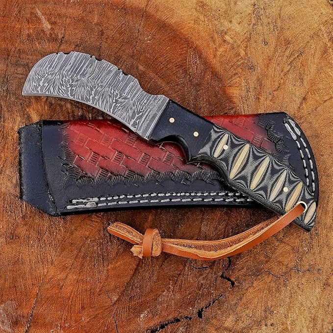 Handmade 1095 Steel Lineman’s Hawkbill knife with Leather sheath, Heavy Duty Utility Knife blade Electrician Wire Skinning knife for professional.