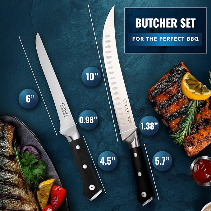 Cutluxe Butcher Carving Set ??Cimeter Breaking & Boning Knives for Meat Cutting ??Professional Knife, Razor Sharp German Steel, Full Tang, Ergonomic, Butcher Knives for BBQ ??Artisan Series