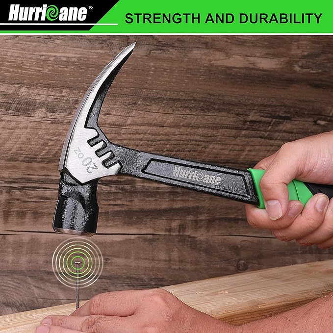 HURRICANE 20 oz Claw Hammer with Magnetic Nail Holder, Straight Rip Claw Hammer with Shock-Absorbing Handle, Heavy Duty One-piece Forged Hammer