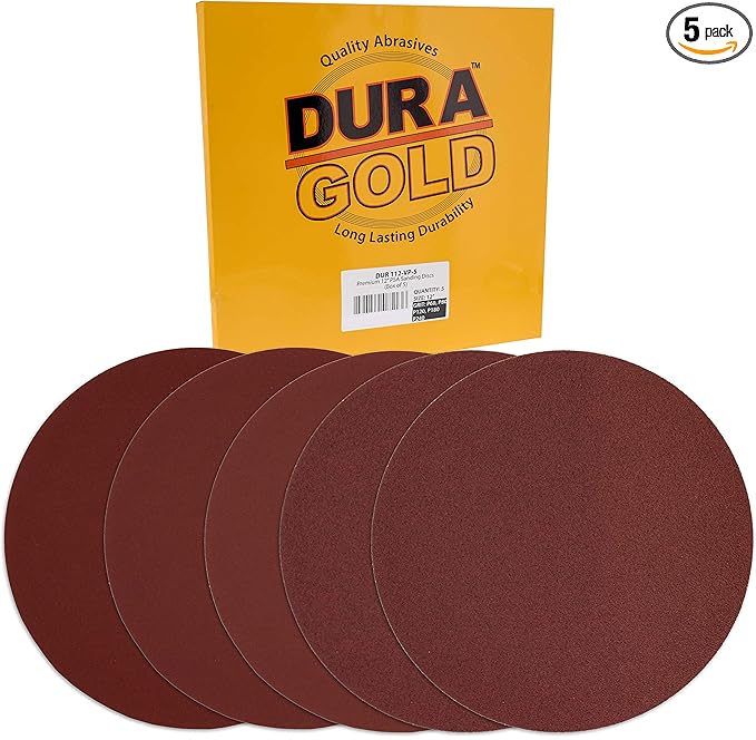 Dura-Gold Premium 12" Sanding Discs Variety Pack Box - 60, 80, 120, 180, 240 Grit (1 Disc Each, 5 Total) - Sandpaper Discs with PSA Self Adhesive - Drywall, Floor, Woodworking, Auto For Power Sander