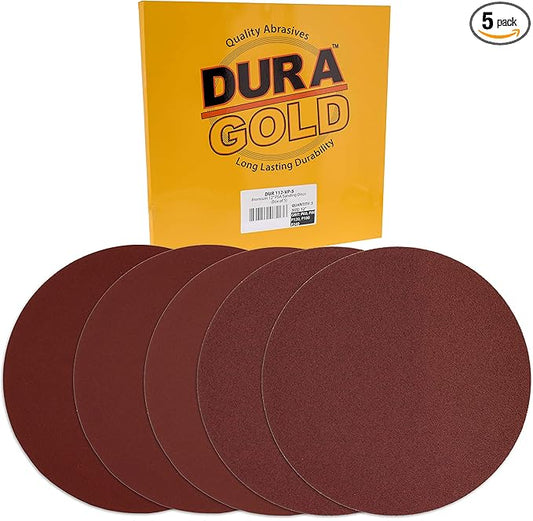 Dura-Gold Premium 12" Sanding Discs Variety Pack Box - 60, 80, 120, 180, 240 Grit (1 Disc Each, 5 Total) - Sandpaper Discs with PSA Self Adhesive - Drywall, Floor, Woodworking, Auto For Power Sander