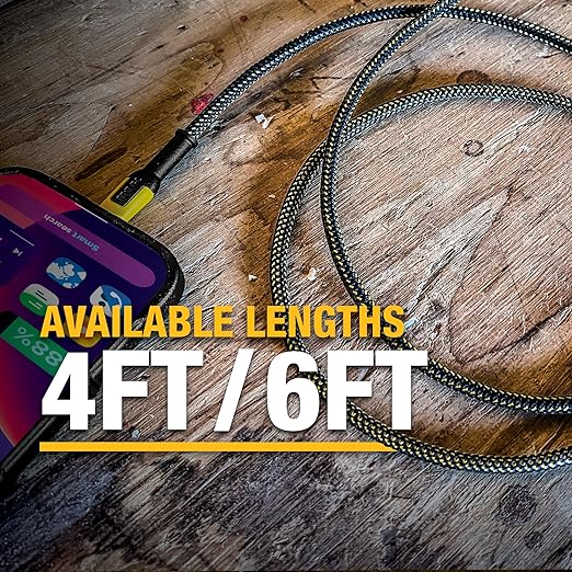 DEWALT Heavy Duty 100W USB C Cable, Jobsite 100 Watt USB C Cable, High Speed Type-C to Type-C, Fast Charge PD USBC Fast Charging Cord for iPhone 17/16/15 Plus Pro Max MacBook iPad Samsung Galaxy, 4 ft