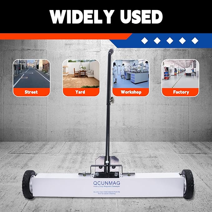 Rolling Magnetic Sweeper with Wheels, 55 Lbs 36-inch Large Magnet Pickup Lawn Sweeper with Telescoping Handle, Push-Type Magnetic Pick Up Sweeper, Easy Cleanup of Workshop Yard Garage