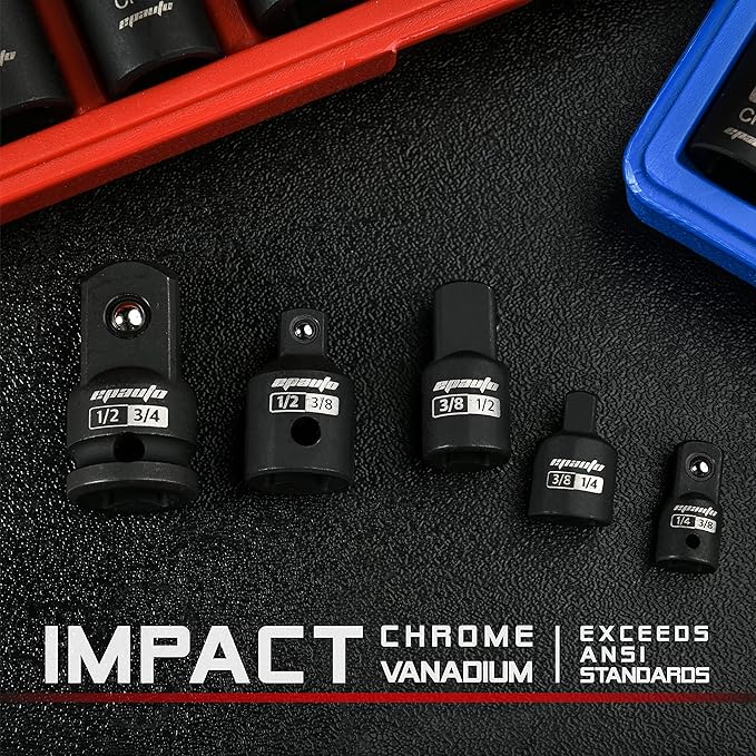 EPAuto 5 Pieces - Impact Socket Adapter and Reducer Set, Cr-V